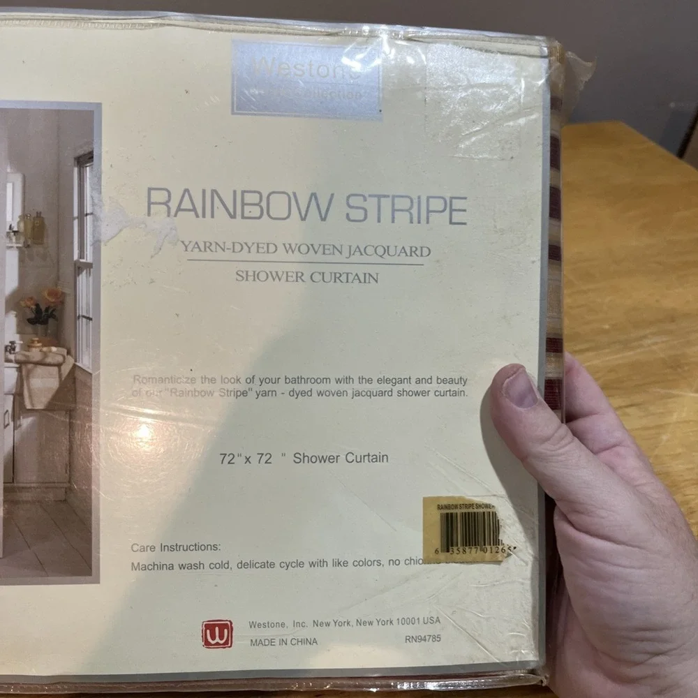 Vtg Westone Red Gold Striped Fabric‎ Shower Curtain  72x72